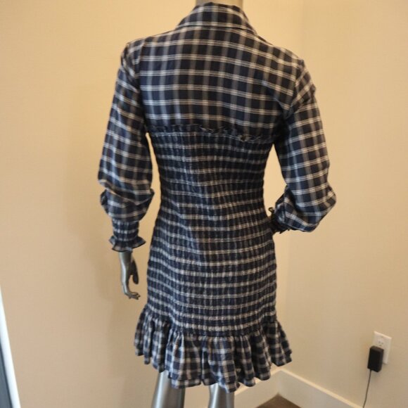 Veronica Beard Kelsey Dress Plaid Gauze Shirred Mini Size 4 New Tag $448 - Picture 6 of 8